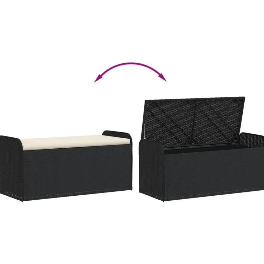 vidaXL Muebles De Jardín-Banco con almacenaje y cojín ratán sintético 115x51x52 cm