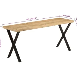 vidaXL Banco con borde natural de madera de mango maciza 105 cm Negro Sale