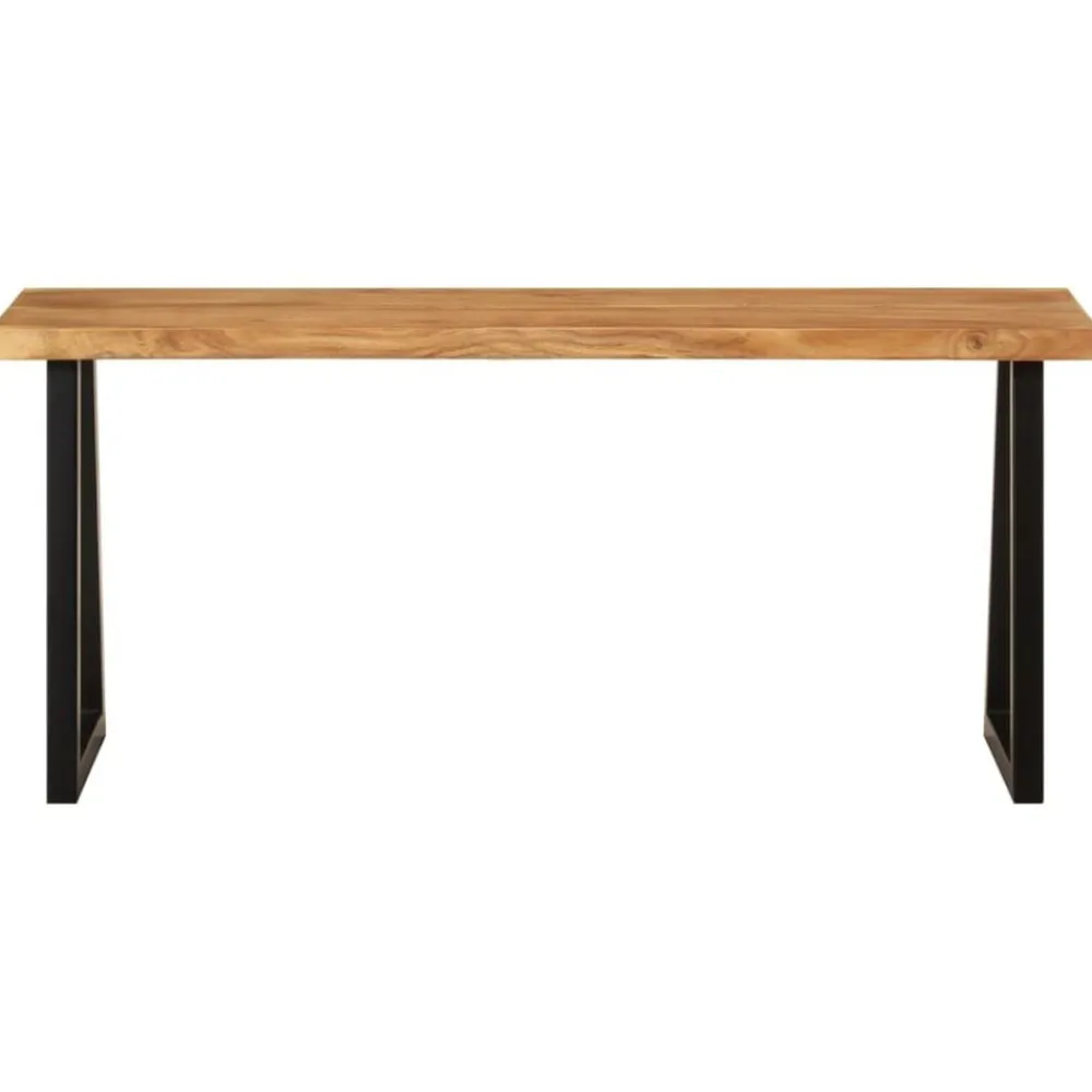 vidaXL Banco con borde natural de madera de acacia maciza 105 cm Negro Clearance