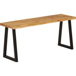 vidaXL Banco con borde natural de madera de acacia maciza 105 cm Negro Clearance