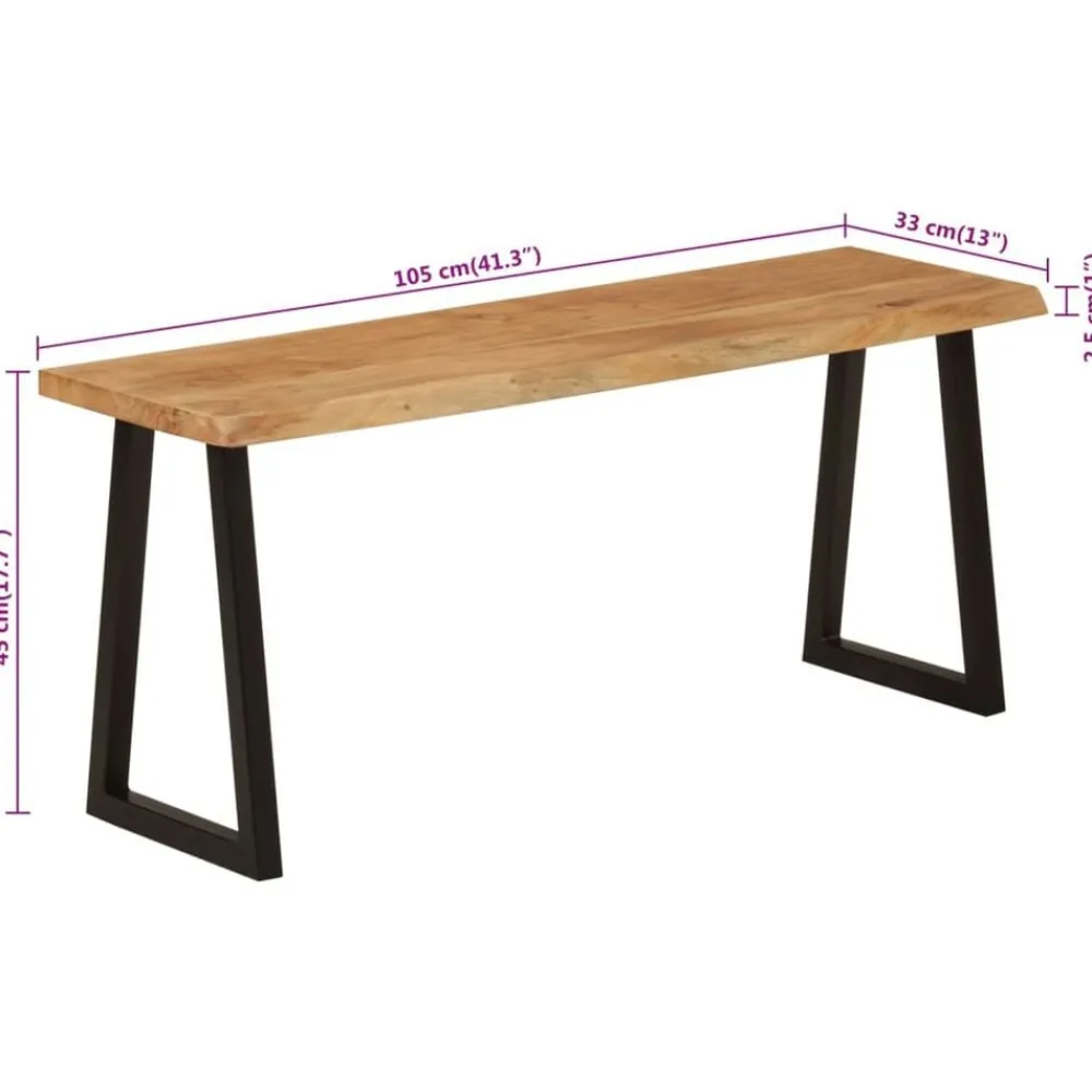 vidaXL Banco con borde natural de madera de acacia maciza 105 cm Negro Clearance