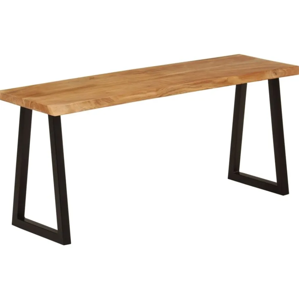 vidaXL Banco con borde natural de madera de acacia maciza 105 cm Negro Clearance