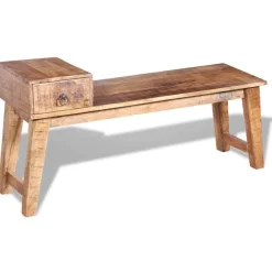 vidaXL Banco con cajón madera maciza de mango 120x36x60 cm Discount