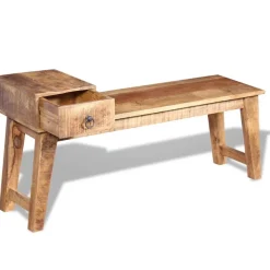 vidaXL Banco con cajón madera maciza de mango 120x36x60 cm Discount