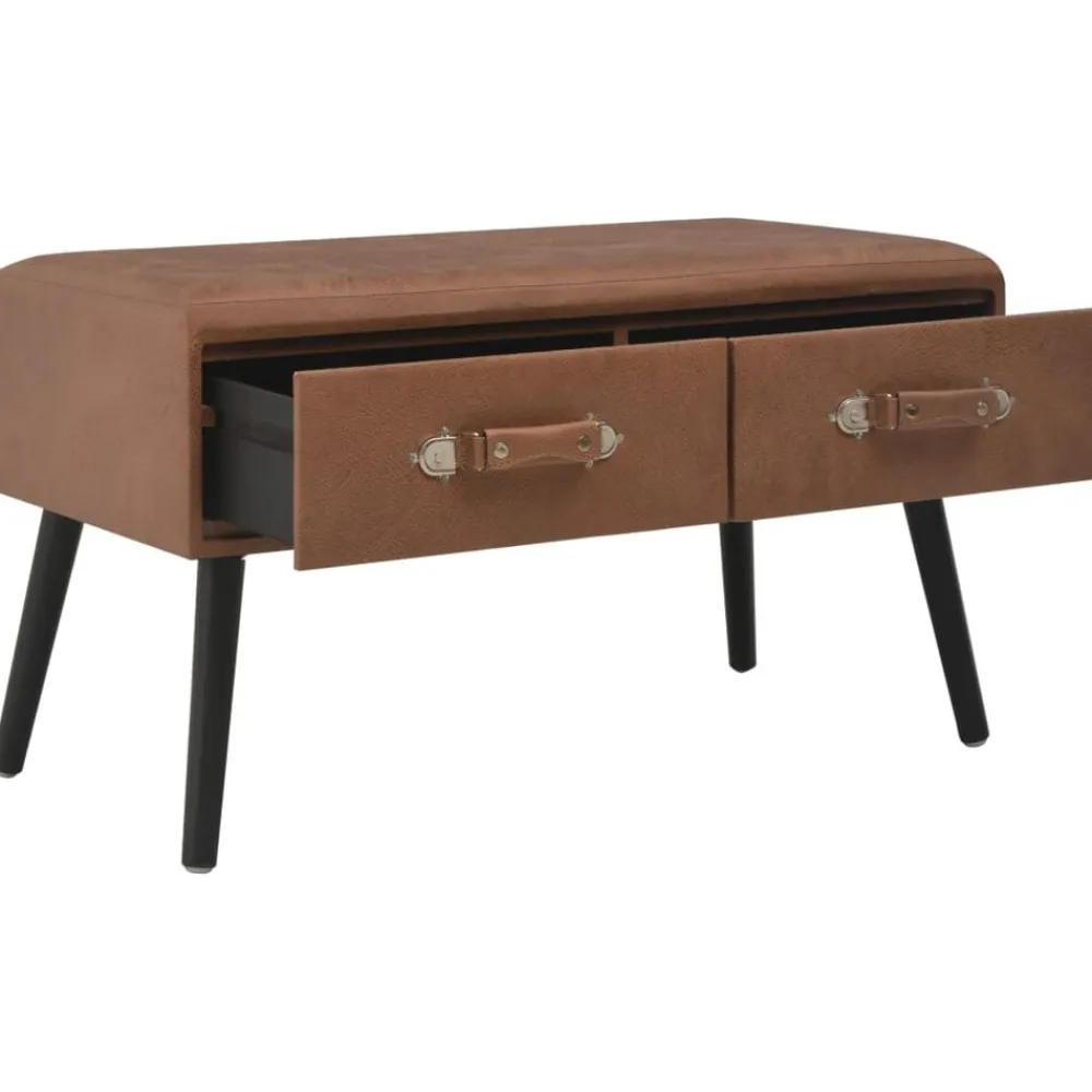 vidaXL Banco con cajones cuero sintético marrón oscuro 80 cm Marrón oscuro New