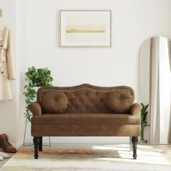 vidaXL Banco con cojines marrón 120,5x65x75 cm piel sintética Marr&oacute;n Outlet
