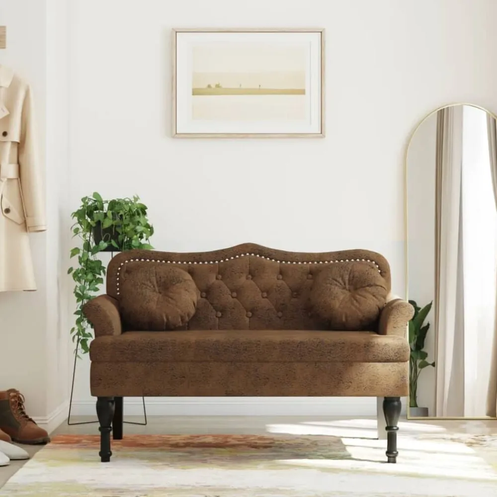 vidaXL Banco con cojines marrón 120,5x65x75 cm piel sintética Marrón Outlet