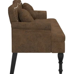 vidaXL Banco con cojines marrón 120,5x65x75 cm piel sintética Marrón Outlet