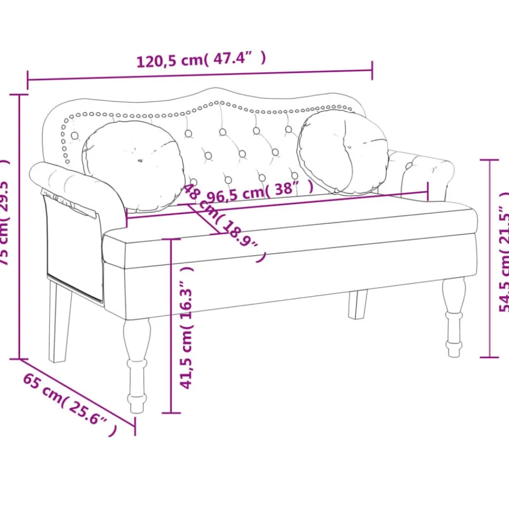 vidaXL Banco con cojines marrón 120,5x65x75 cm piel sintética Marrón Outlet