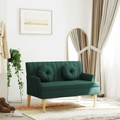 vidaXL Banco con cojines tela 113x64,5x75,5 cm Verde oscuro Clearance
