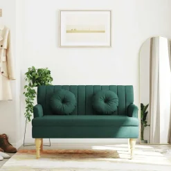 vidaXL Banco con cojines tela 113x64,5x75,5 cm Verde oscuro Clearance