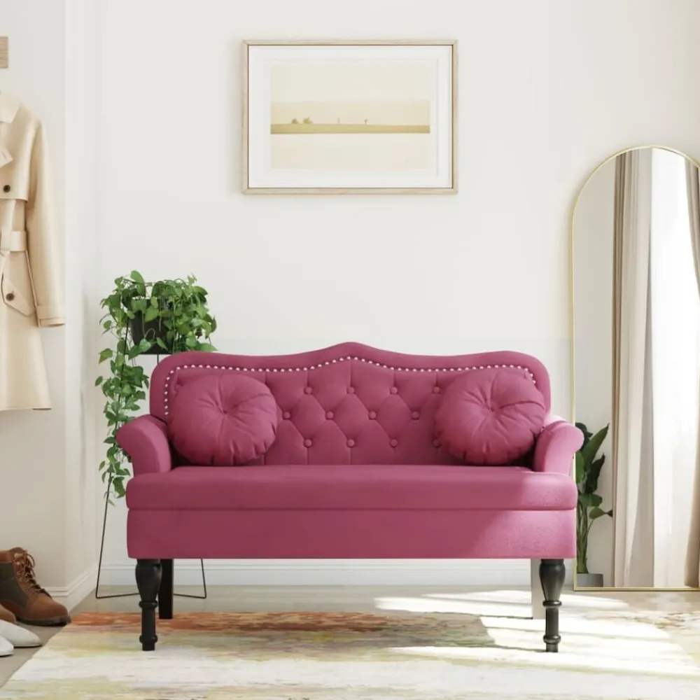 vidaXL Bancos-Banco con cojines terciopelo rojo tinto 120,5x65x75 cm