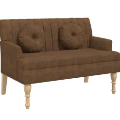 vidaXL Bancos-Banco con cojines ante sintético marrón 113x64,5x75,5 cm