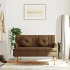 vidaXL Bancos-Banco con cojines ante sintético marrón 113x64,5x75,5 cm