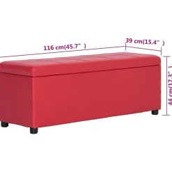 vidaXL Banco con espacio de almacenaje 116 cm cuero sintético Rojo Best
