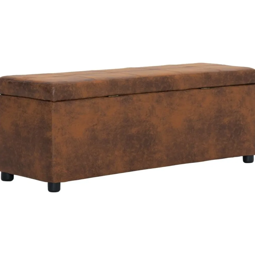 vidaXL Banco con espacio de almacenaje 116 cm ante sintético marrón Marrón Online