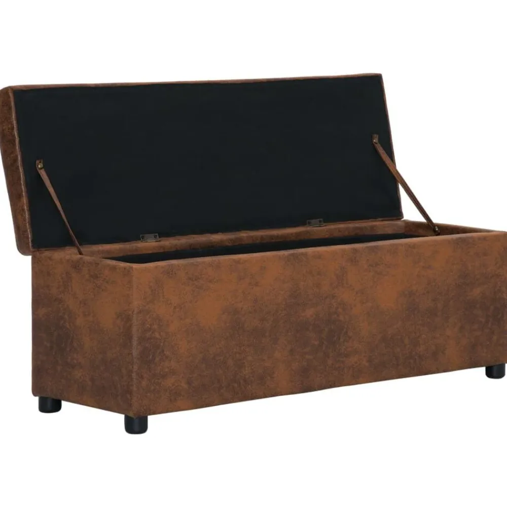 vidaXL Banco con espacio de almacenaje 116 cm ante sintético marrón Marrón Online