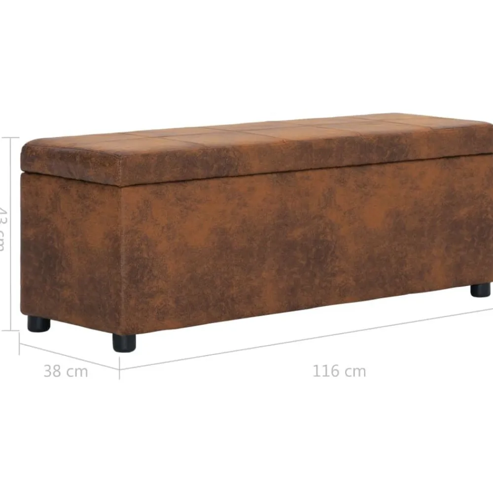 vidaXL Banco con espacio de almacenaje 116 cm ante sintético marrón Marrón Online