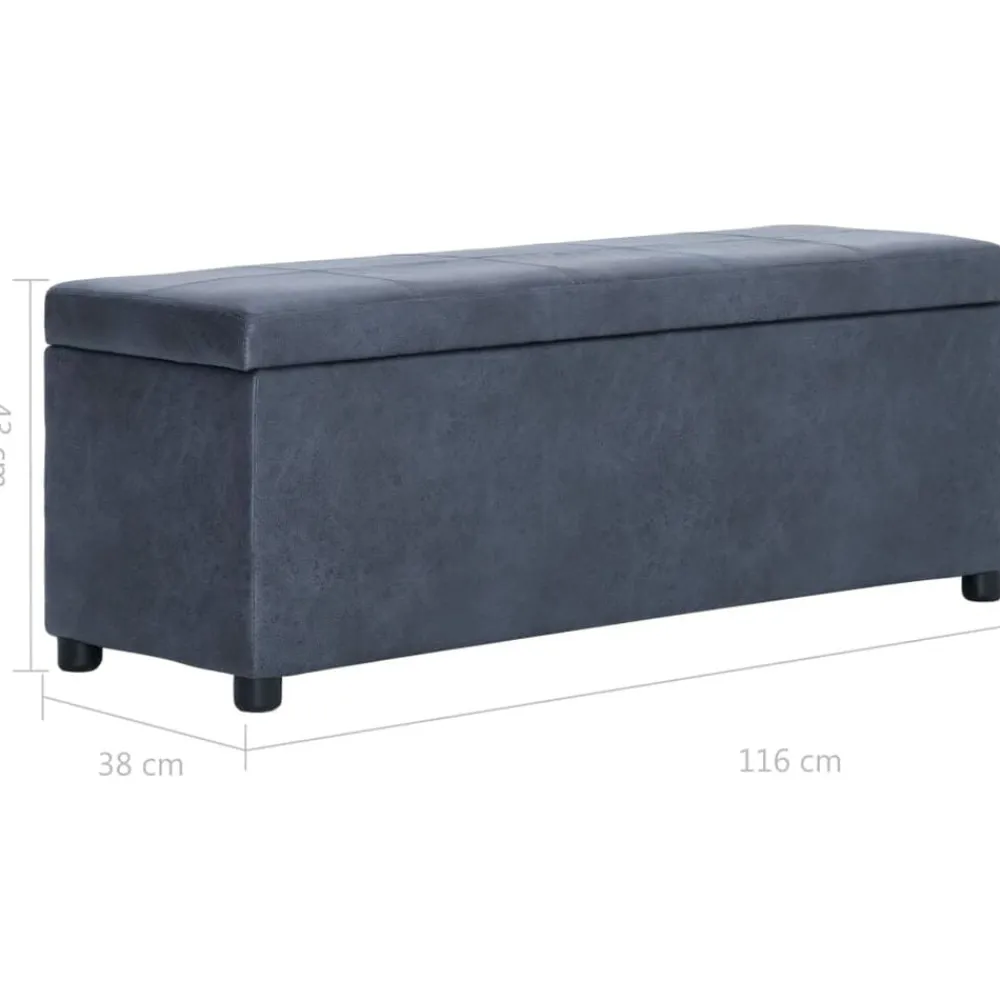 vidaXL Banco con espacio de almacenaje 116 cm piel ante sintética Gris New