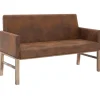 vidaXL Bancos-Banco con reposabrazos piel de ante artificial marrón 140 cm