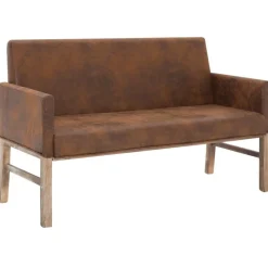 vidaXL Bancos-Banco con reposabrazos piel de ante artificial marrón 140 cm