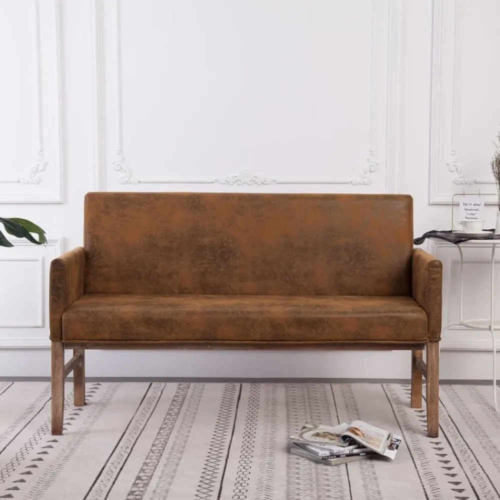 vidaXL Bancos-Banco con reposabrazos piel de ante artificial marrón 140 cm
