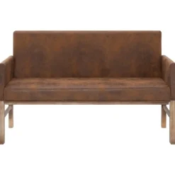 vidaXL Bancos-Banco con reposabrazos piel de ante artificial marrón 140 cm