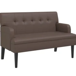 vidaXL Bancos-Banco con respaldo cuero sintético marrón 112x65,5x75 cm