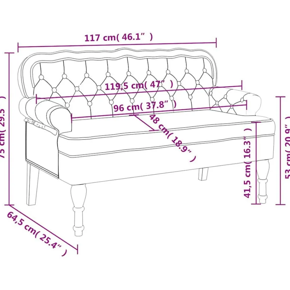 vidaXL Bancos-Banco con respaldo terciopelo 119,5x64,5x75 cm