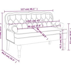 vidaXL Banco con respaldo Terciopelo 119,5x64,5x75 cm Negro Best