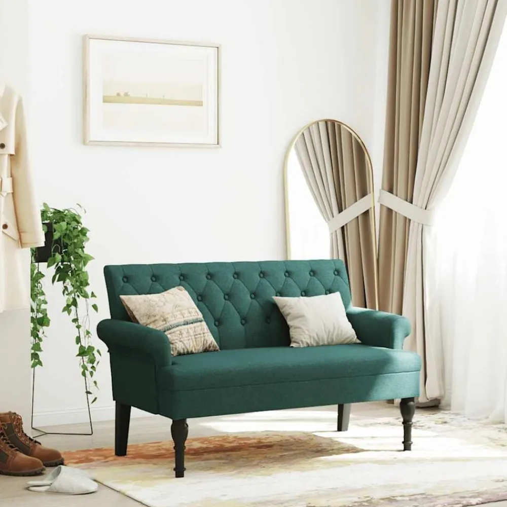vidaXL Banco con respaldo tela 120x62x75,5 cm Verde oscuro Sale