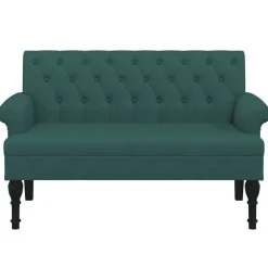 vidaXL Banco con respaldo tela 120x62x75,5 cm Verde oscuro Sale