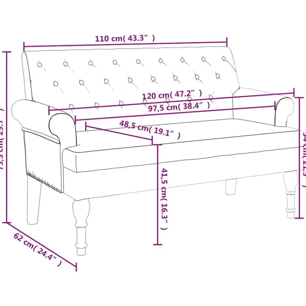 vidaXL Banco con respaldo tela 120x62x75,5 cm Verde oscuro Sale