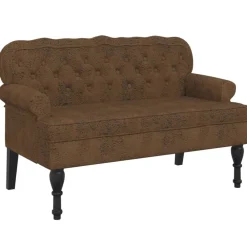 vidaXL Banco con respaldo ante sintético marrón 119,5x64,5x75 cm Marr&oacute;n Clearance