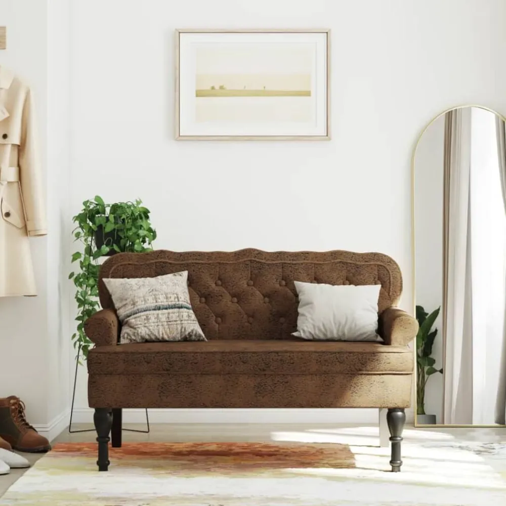 vidaXL Banco con respaldo ante sintético marrón 119,5x64,5x75 cm Marrón Clearance