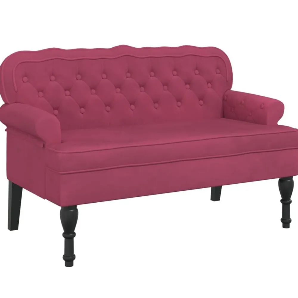 vidaXL Banco con respaldo terciopelo rojo tinto 119,5x64,5x75 cm Rojo vino tinto New