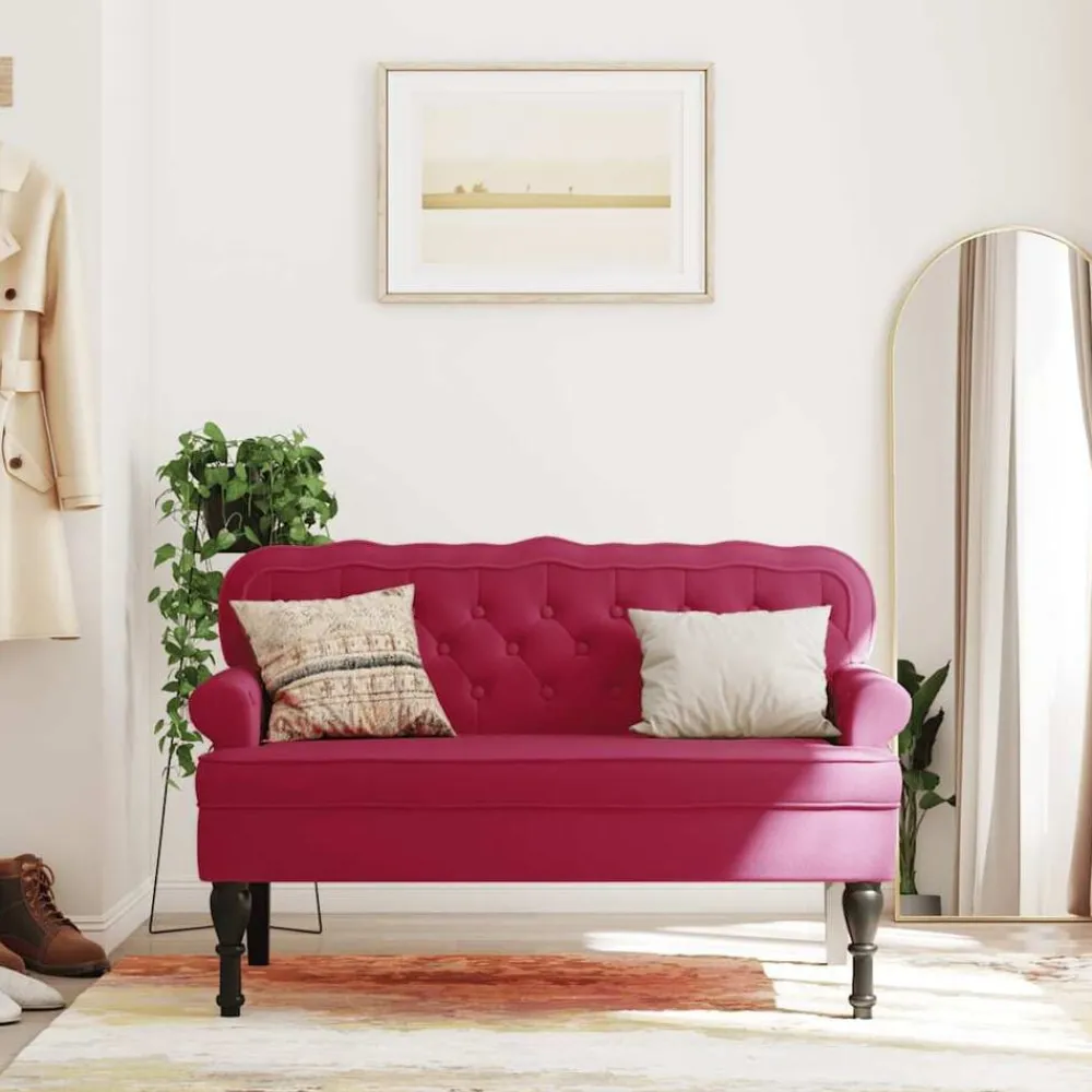 vidaXL Banco con respaldo terciopelo rojo tinto 119,5x64,5x75 cm Rojo vino tinto New