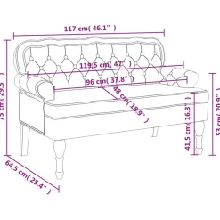 vidaXL Bancos-Banco con respaldo terciopelo color 119,5x64,5x75 cm