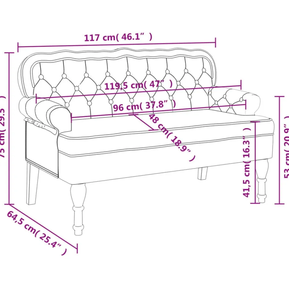 vidaXL Banco con respaldo terciopelo 119,5x64,5x75 cm Rosa