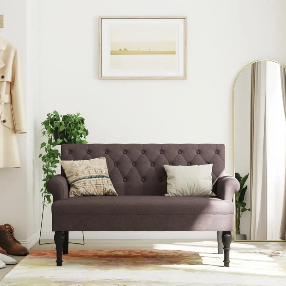 vidaXL Bancos-Banco con respaldo tela marrón oscuro 120x62x75,5 cm