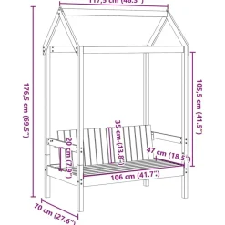 vidaXL Bancos-Banco con techo madera maciza pino marrón cera 117,5x70x176,5cm