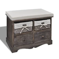 vidaXL Banco de almacenaje de madera de Paulownia marrón 62x33x42 cm New