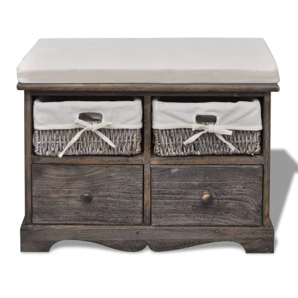 vidaXL Banco de almacenaje de madera de Paulownia marrón 62x33x42 cm New