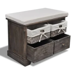 vidaXL Banco de almacenaje de madera de Paulownia marrón 62x33x42 cm New