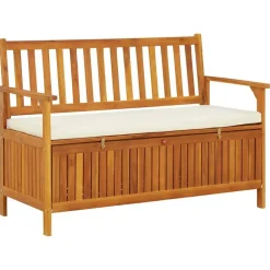 vidaXL Banco de almacenaje de jardín madera maciza acacia 120x63x84 cm Marrón y blanco