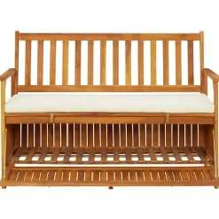 vidaXL Banco de almacenaje de jardín madera maciza acacia 120x63x84 cm Marr&oacute;n y blanco