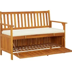vidaXL Banco de almacenaje de jardín madera maciza acacia 120x63x84 cm Marr&oacute;n y blanco