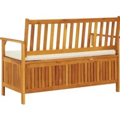 vidaXL Banco de almacenaje de jardín madera maciza acacia 120x63x84 cm Marr&oacute;n y blanco