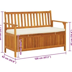 vidaXL Banco de almacenaje de jardín madera maciza acacia 120x63x84 cm Marr&oacute;n y blanco