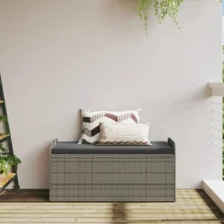 vidaXL Muebles De Jardín-Banco de almacenaje con cojín ratán sintético 115x51x52 cm